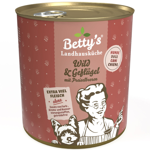 Betty‘s Landhausküche Hund – Wild & Geflügel mit Preiselbeeren 800 g
