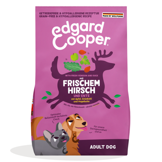 Edgard Cooper mit frischem Hirsch und Ente Trockenfutter 7 kg